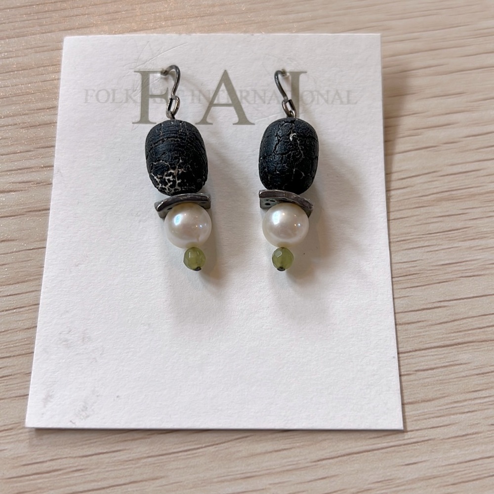 FAI lava bead with Pearl earrings